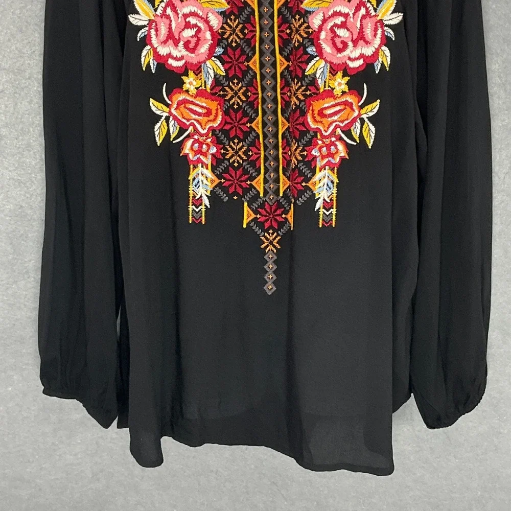 Andree By Unit Blouse Womens Large Floral Embroidery Boho Hippie Peasant Balloon - Picture 5 of 13
